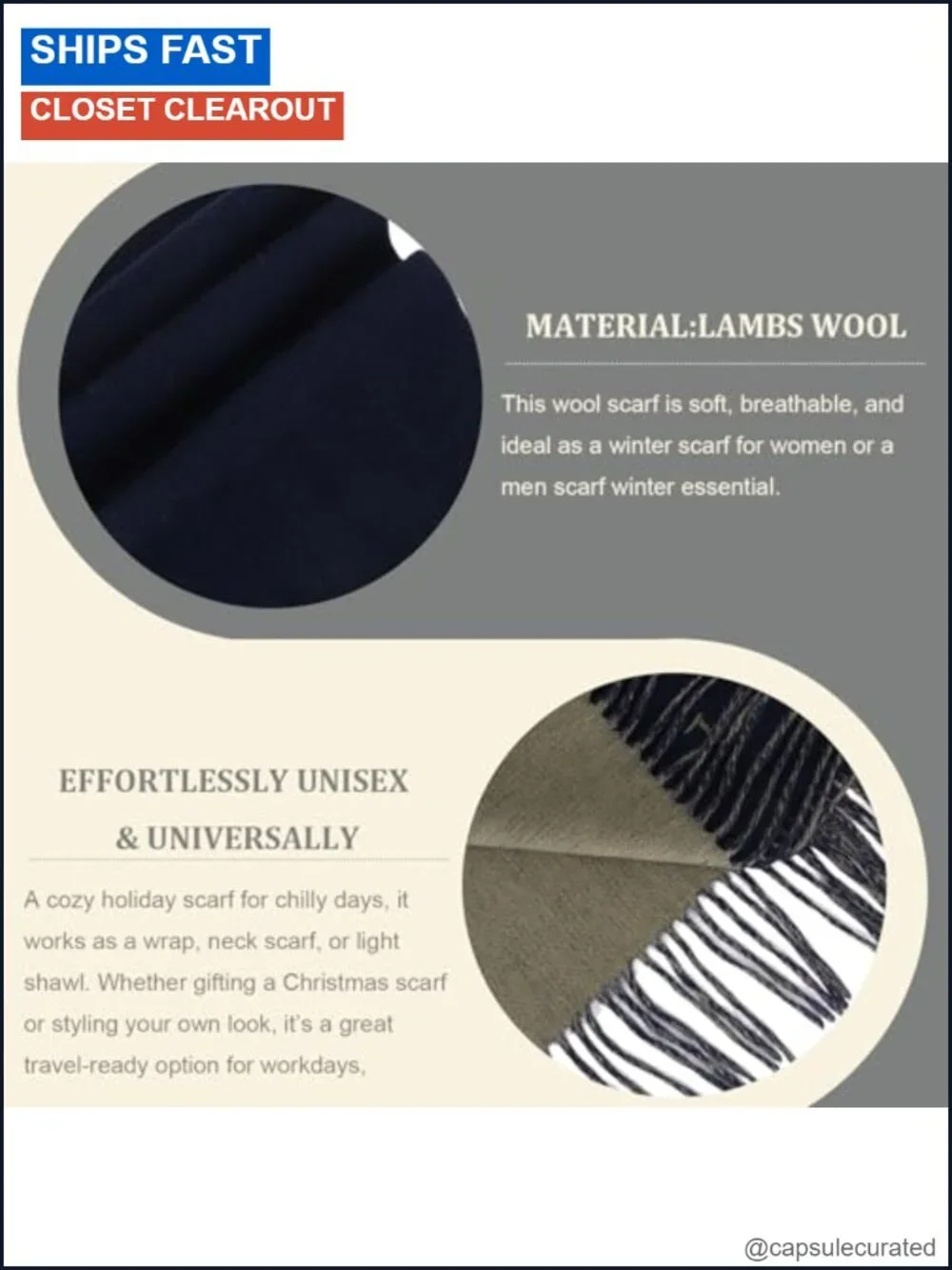 Lambs Wool Winter Scarf for Men Women Reversible Double-sided Warm Wrap